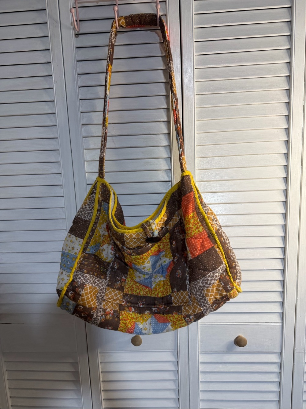Quilted Patchwork Hobo Bag - Yellow & Brown